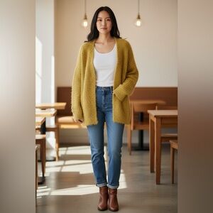 Mystree Mustard Yellow Shaggy Eyelash Knit Cardigan Small